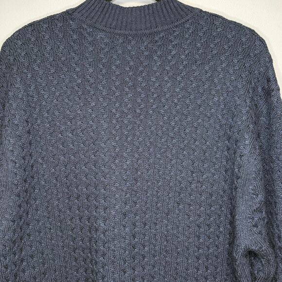 Alex Cannon Wool Blend Navy Cable Knit Dad Grandpa Mock Neck Sweater Mens Sz L - Picture 3 of 6